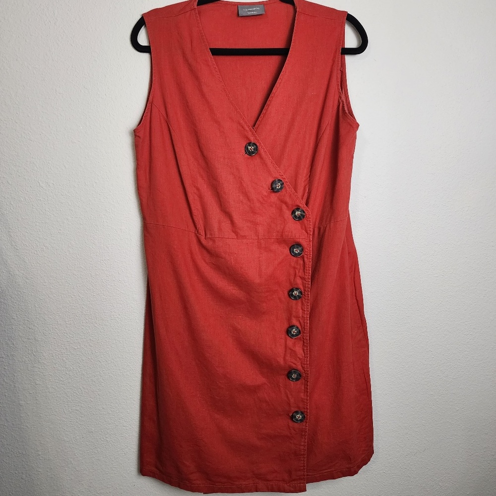 Red Orange Linen Wrap Column Sleeveless Dress Size L/XL